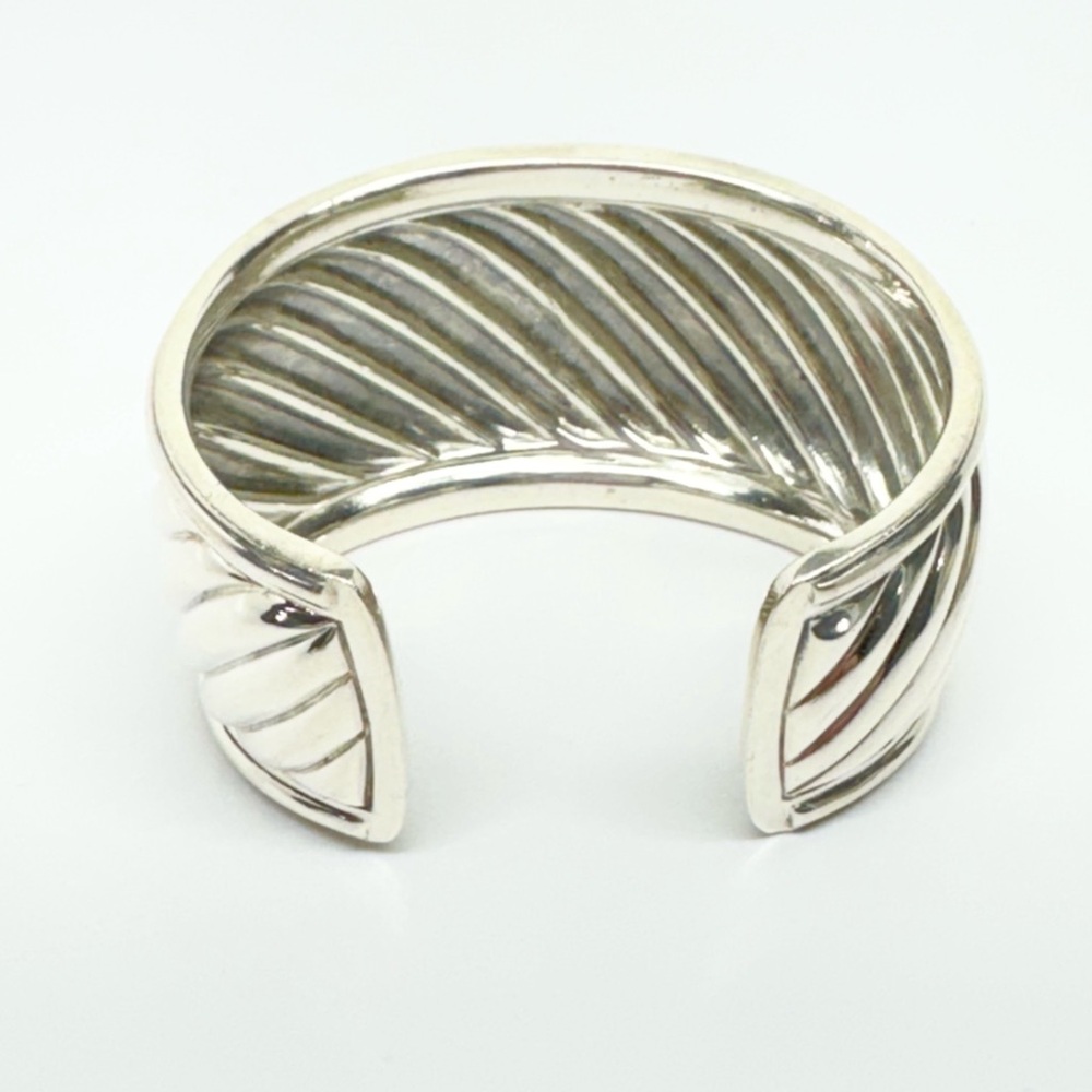 David Yurman Thoroughbred Wide Diamond Cable Cuff Bracelet .925 - Picture 11 of 14